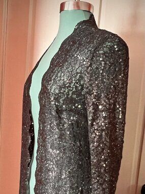 ✨ R&M Richards Silver Lace & Sequin Jacket — Size 6